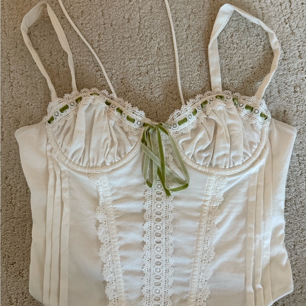 White Fox Boutique Cream Lace Crop Top